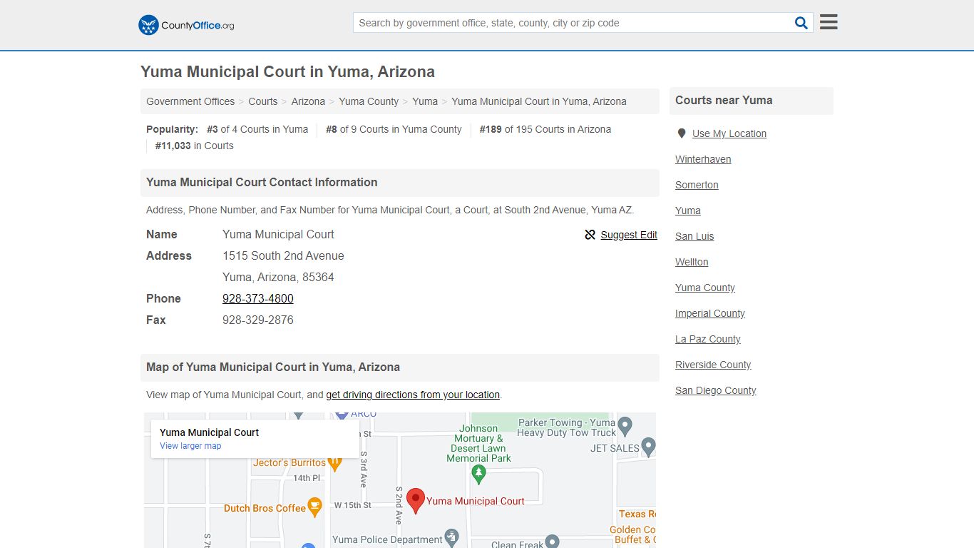 Yuma Municipal Court - Yuma, AZ (Address, Phone, and Fax)